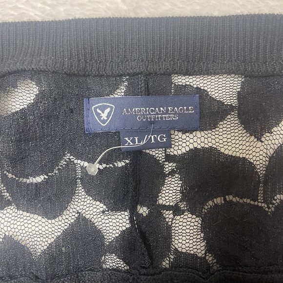 American Eagle Black Womens Cropped Cardigan Lightweight XL Lace Fairygrunge Y2K - Picture 8 of 12